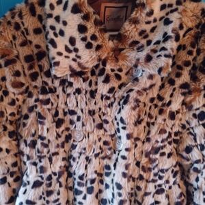 Excelled Collection Leopard Print Faux Fur Coat SZ XL